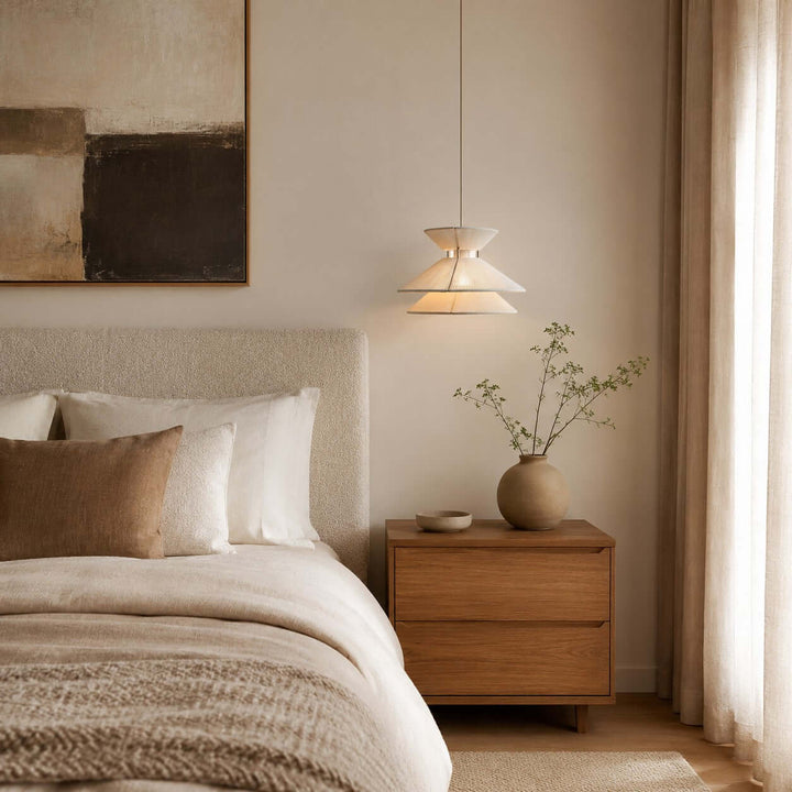 Marlow Minimalist Japandi Pendant Light - Cotton Dining Room Lamp | Vinlighting