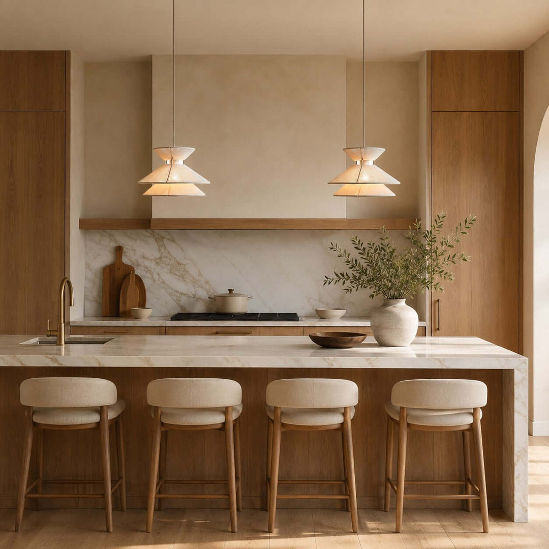 Marlow Minimalist Japandi Pendant Light - Cotton Dining Room Lamp | Vinlighting