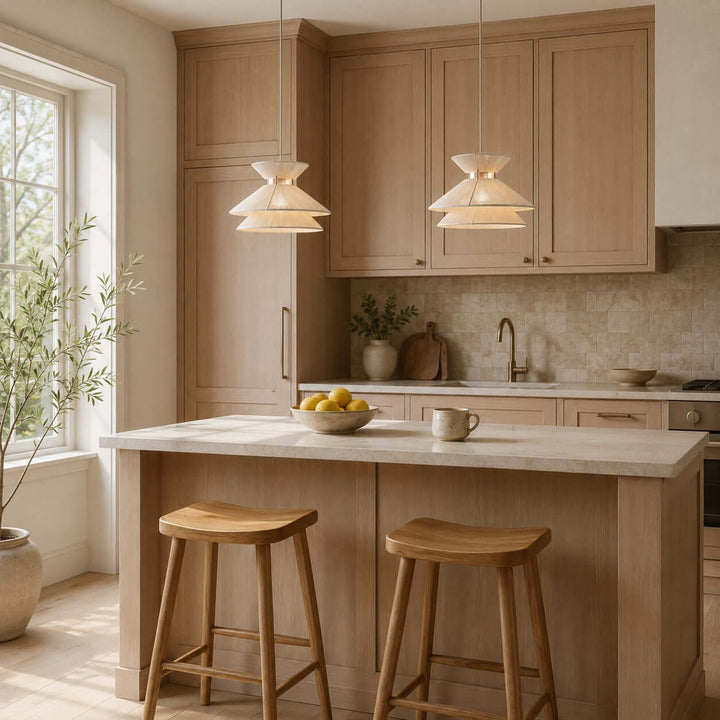 Marlow Minimalist Japandi Pendant Light - Cotton Dining Room Lamp | Vinlighting