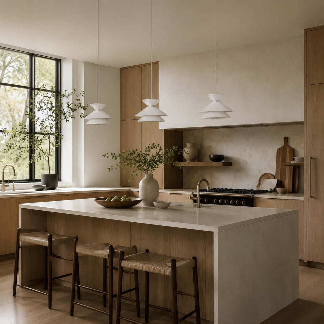 Marlow Minimalist Japandi Pendant Light - Cotton Dining Room Lamp | Vinlighting