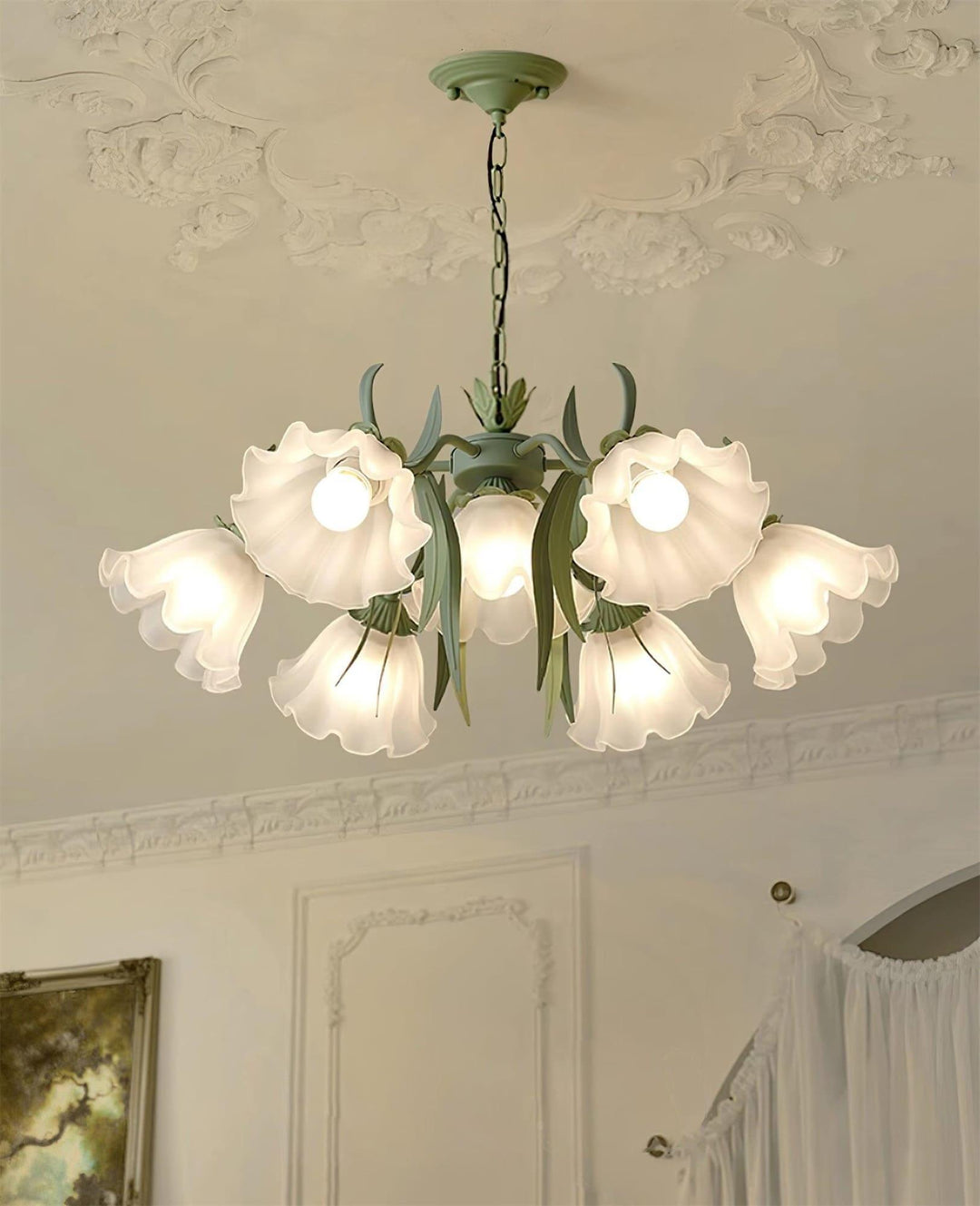 Maysea Lily Flower Chandelier | Vintage Green Shabby Chic Lighting | Vinlighting | Vinlighting