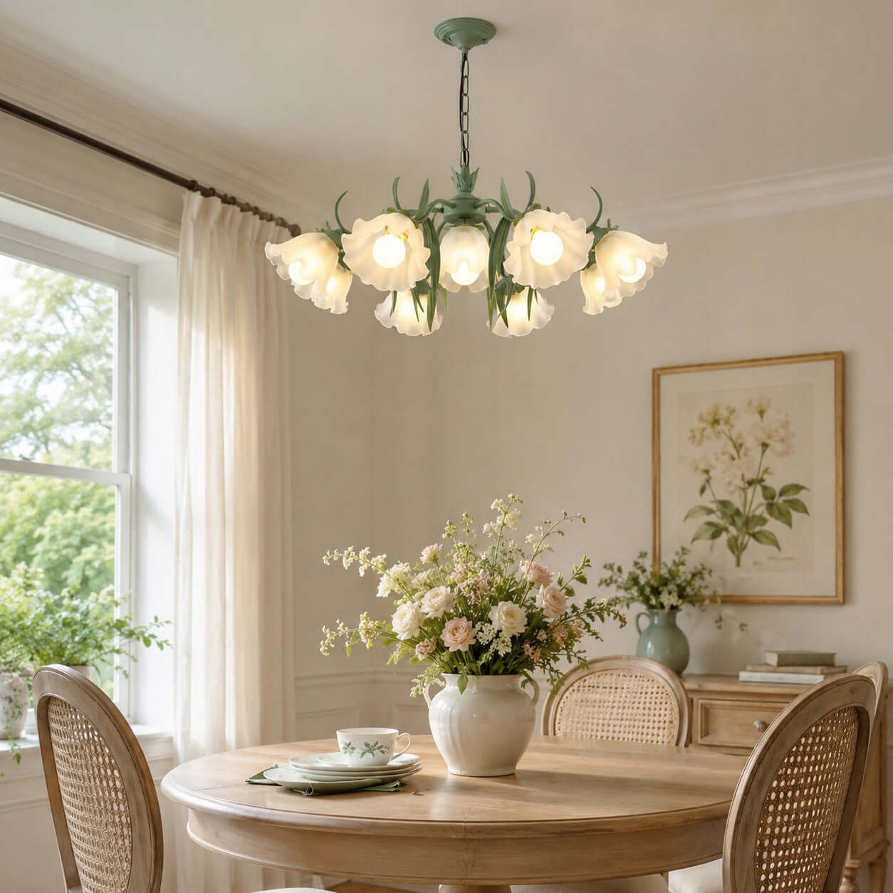 Maysea Lily Flower Chandelier | Vintage Green Shabby Chic Lighting