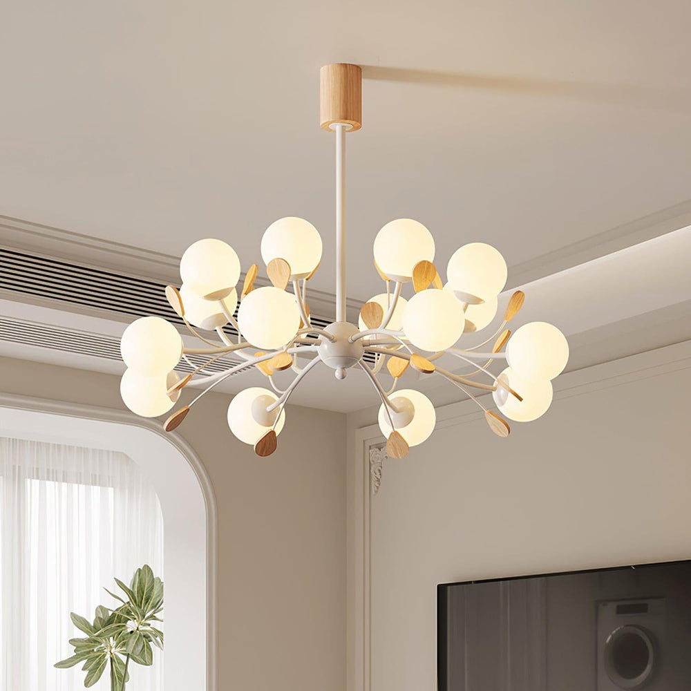 Melanie Chandelier | Rustic Rubberwood & Frosted Glass Lighting | Vinlighting | Vinlighting