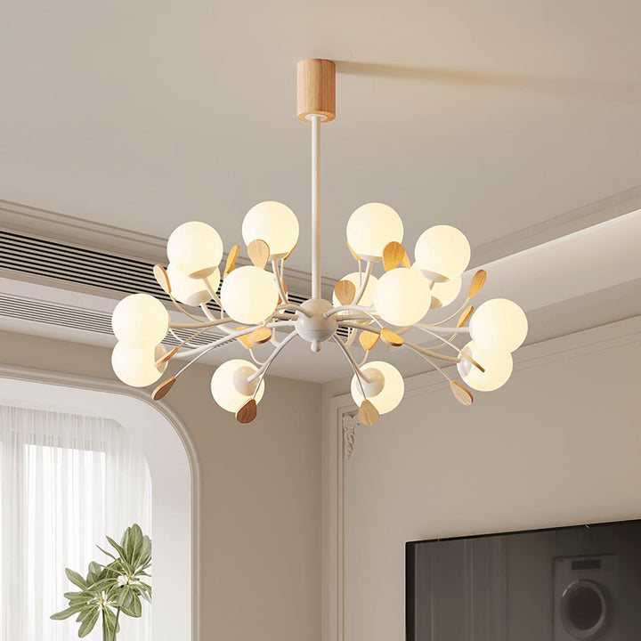 Melanie Chandelier | Rustic Rubberwood & Frosted Glass Lighting | Vinlighting | Vinlighting