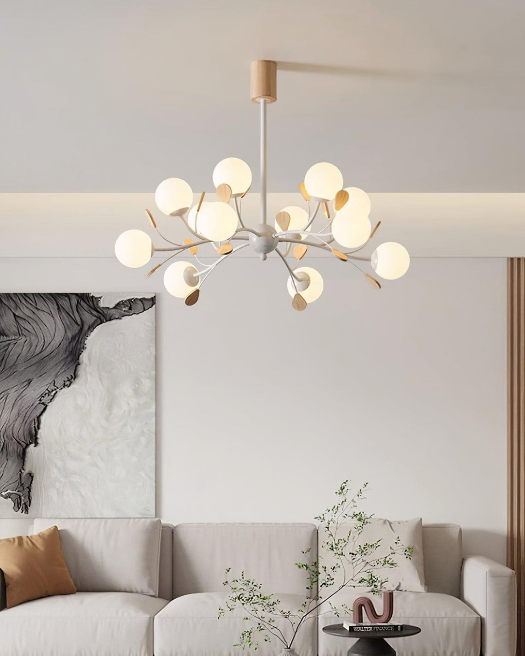 Melanie Chandelier | Rustic Rubberwood & Frosted Glass Lighting | Vinlighting | Vinlighting