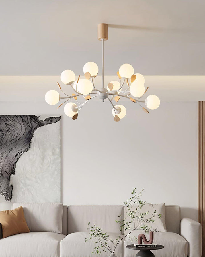 Melanie Chandelier | Rustic Rubberwood & Frosted Glass Lighting | Vinlighting | Vinlighting