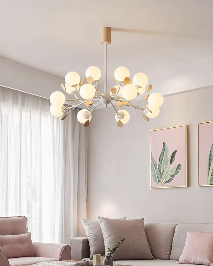 Melanie Chandelier | Rustic Rubberwood & Frosted Glass Lighting | Vinlighting | Vinlighting