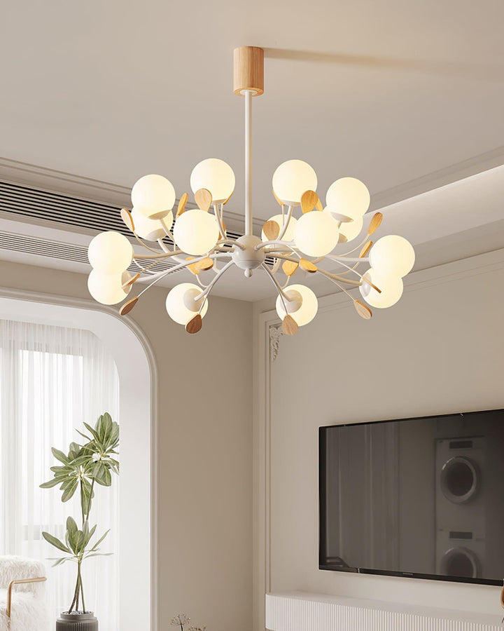 Melanie Chandelier | Rustic Rubberwood & Frosted Glass Lighting | Vinlighting | Vinlighting