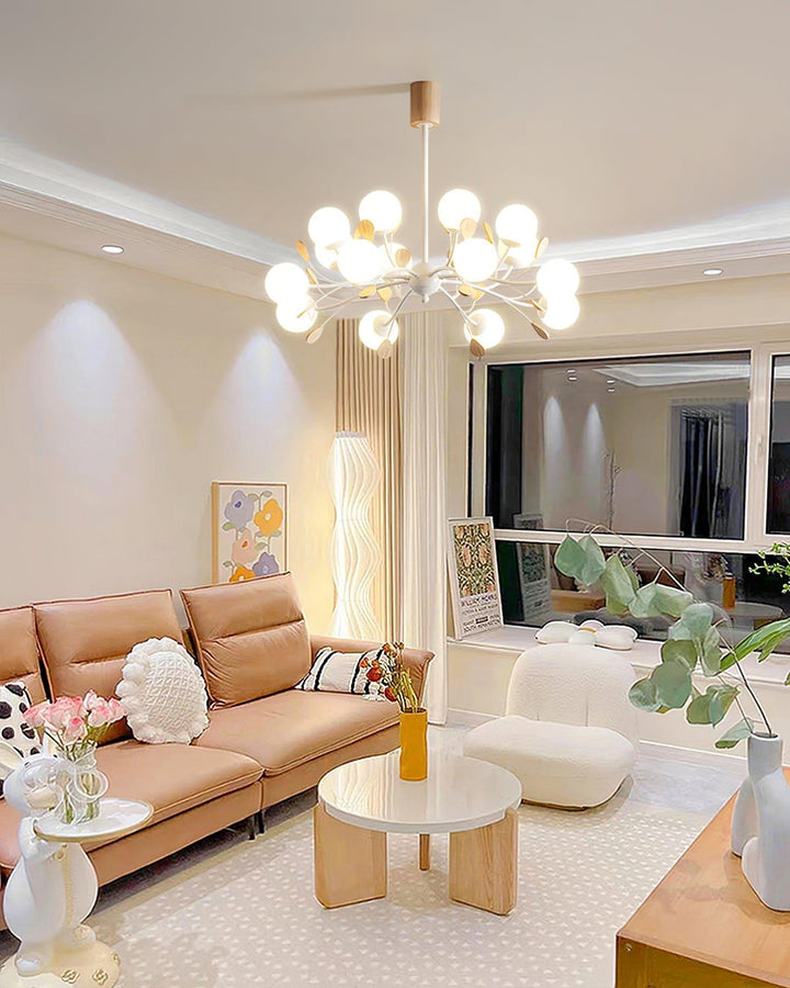 Melanie Chandelier | Rustic Rubberwood & Frosted Glass Lighting | Vinlighting | Vinlighting