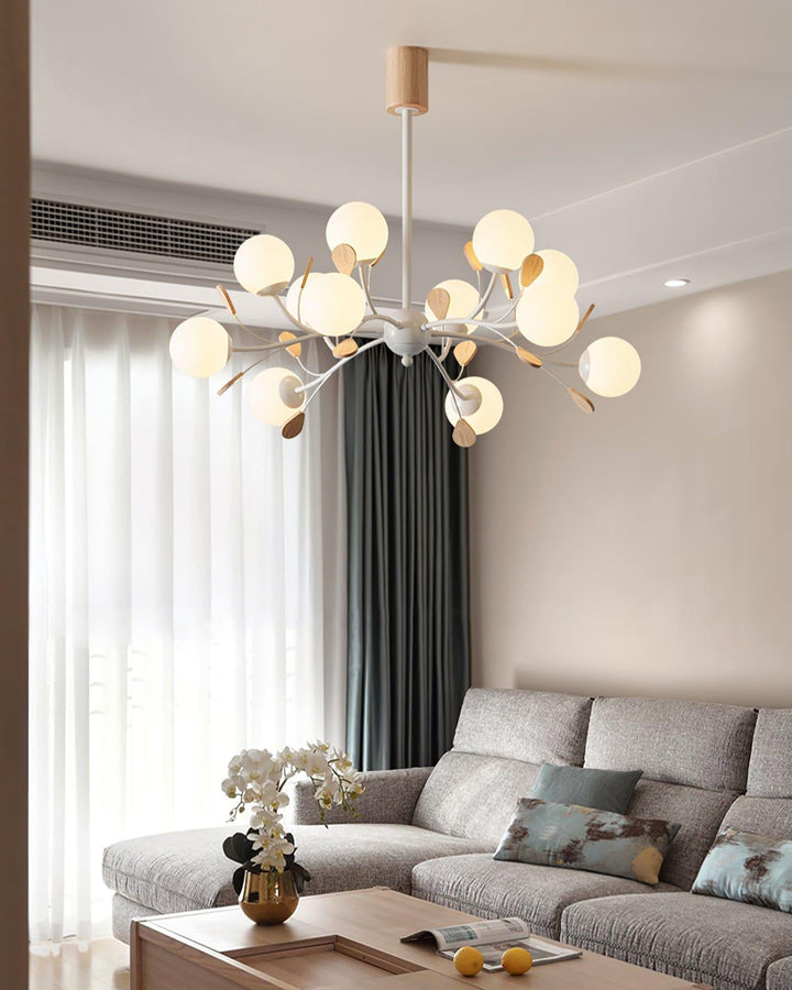 Melanie Chandelier | Rustic Rubberwood & Frosted Glass Lighting | Vinlighting | Vinlighting