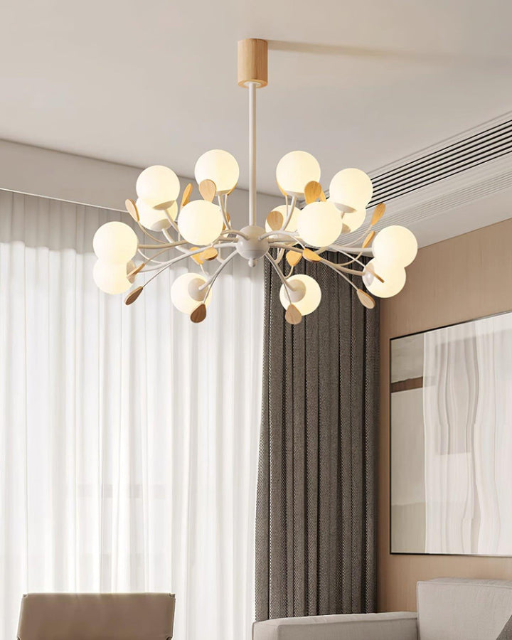Melanie Chandelier | Rustic Rubberwood & Frosted Glass Lighting | Vinlighting | Vinlighting