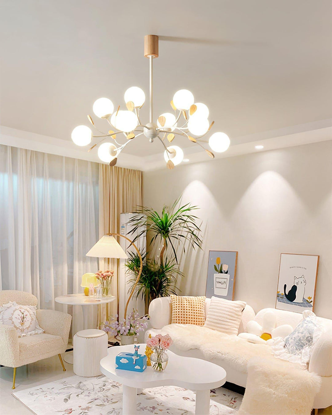 Melanie Chandelier | Rustic Rubberwood & Frosted Glass Lighting | Vinlighting | Vinlighting