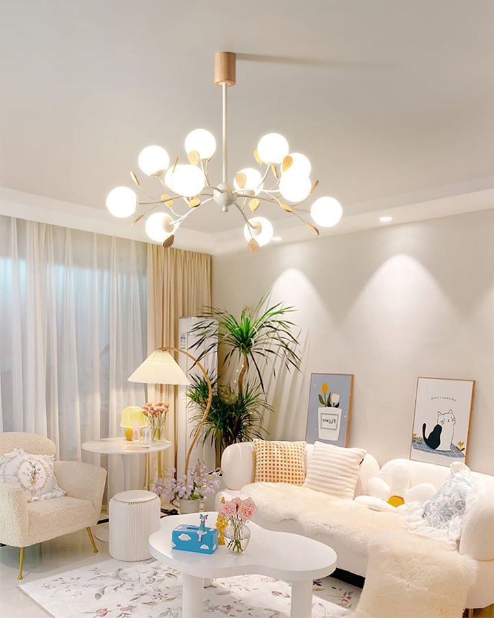 Melanie Chandelier | Rustic Rubberwood & Frosted Glass Lighting | Vinlighting | Vinlighting