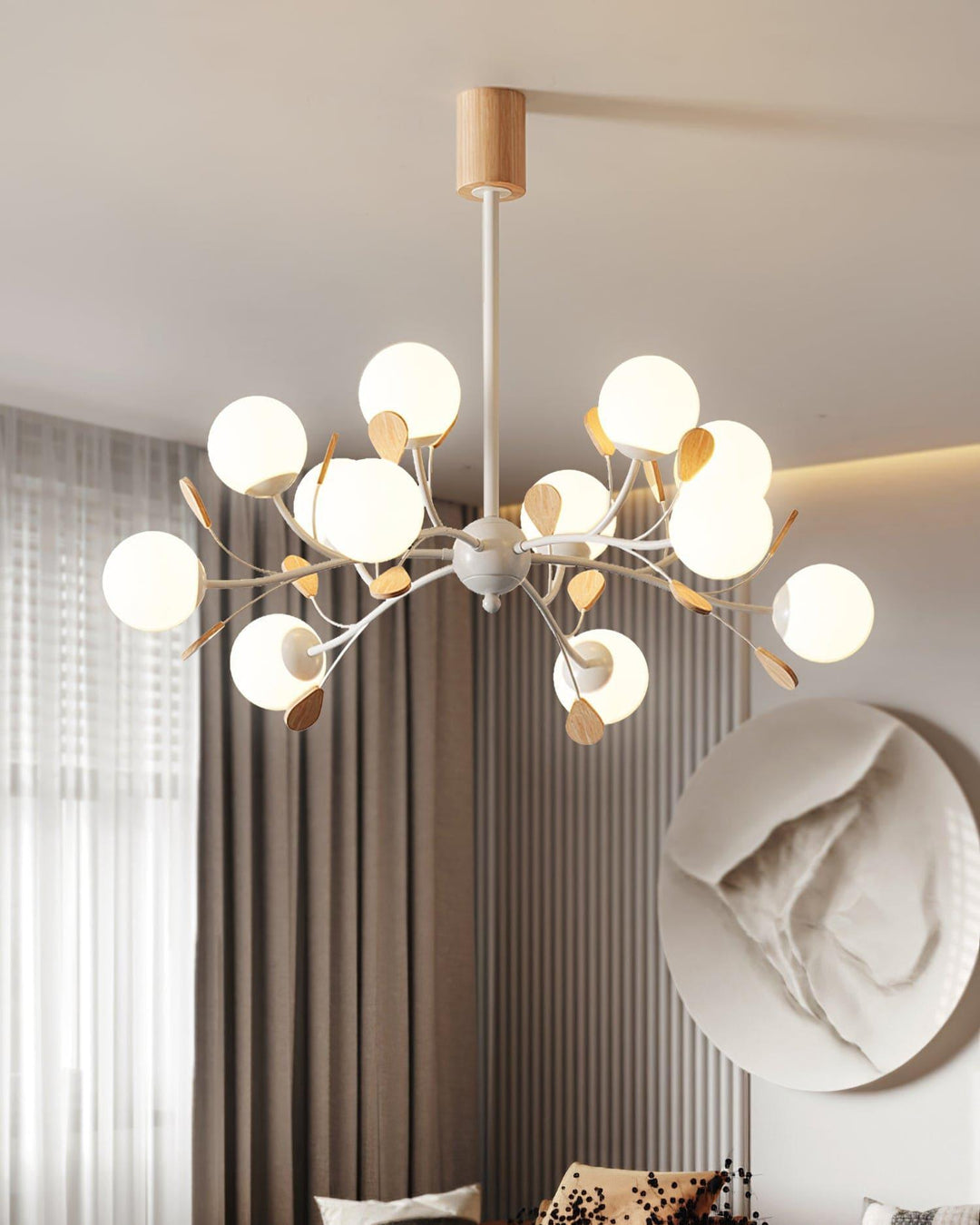 Melanie Chandelier | Rustic Rubberwood & Frosted Glass Lighting | Vinlighting | Vinlighting
