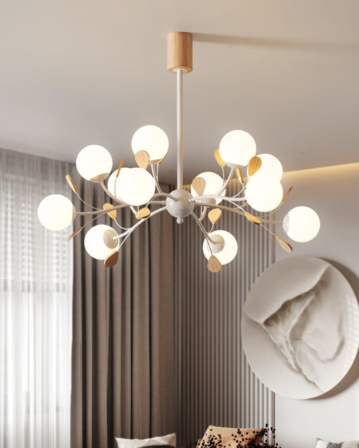 Melanie Chandelier | Rustic Rubberwood & Frosted Glass Lighting | Vinlighting | Vinlighting