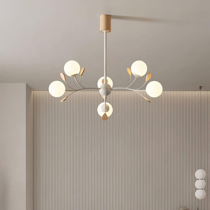 Melanie Chandelier | Rustic Rubberwood & Frosted Glass Lighting | Vinlighting | Vinlighting