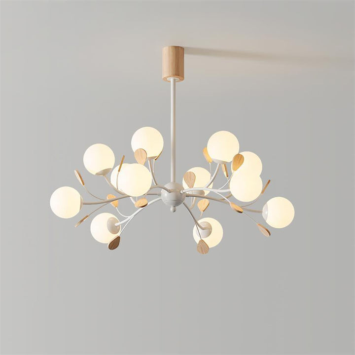 Melanie Chandelier | Rustic Rubberwood & Frosted Glass Lighting | Vinlighting | Vinlighting