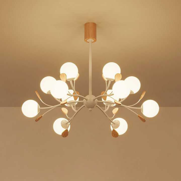 Melanie Chandelier | Rustic Rubberwood & Frosted Glass Lighting | Vinlighting | Vinlighting