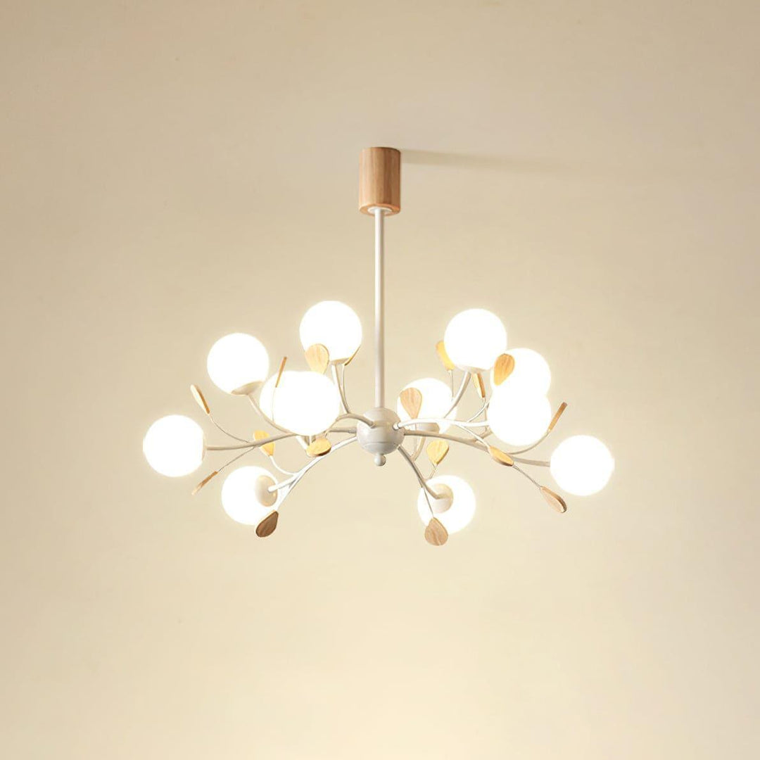 Melanie Chandelier | Rustic Rubberwood & Frosted Glass Lighting | Vinlighting | Vinlighting