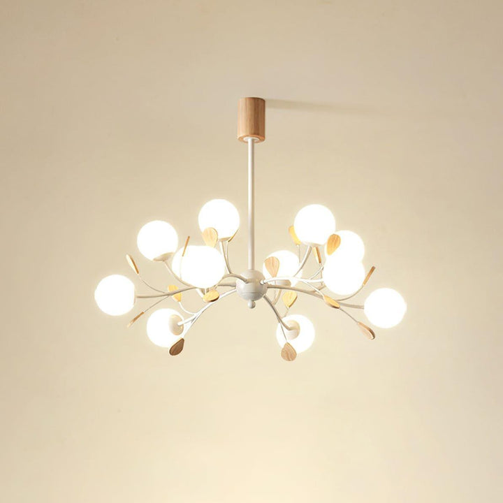Melanie Chandelier | Rustic Rubberwood & Frosted Glass Lighting | Vinlighting | Vinlighting