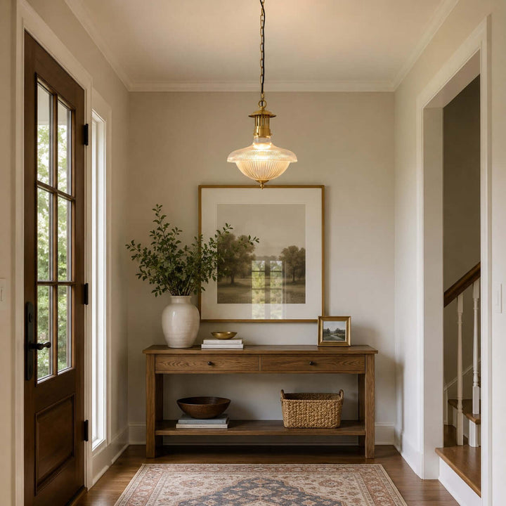 Melora Ribbed Glass Pendant Light for Kitchen and Entryway Decor | Vinlighting