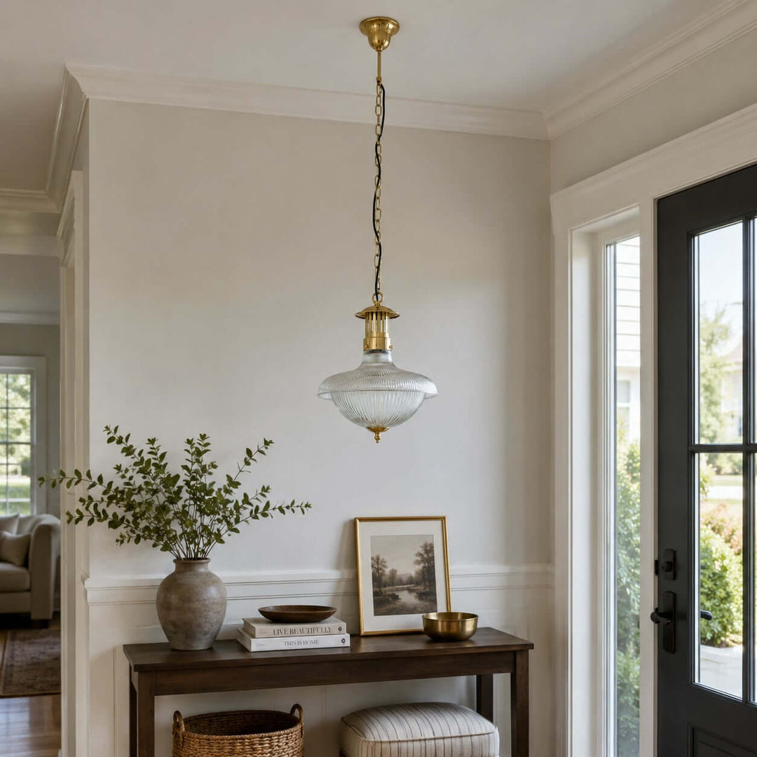 Melora Ribbed Glass Pendant Light for Kitchen and Entryway Decor | Vinlighting