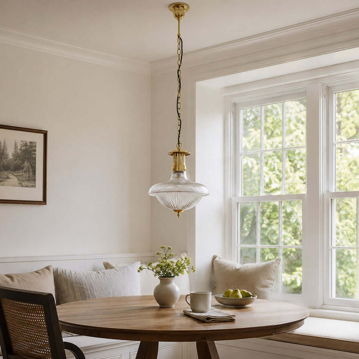 Melora Ribbed Glass Pendant Light for Kitchen and Entryway Decor | Vinlighting