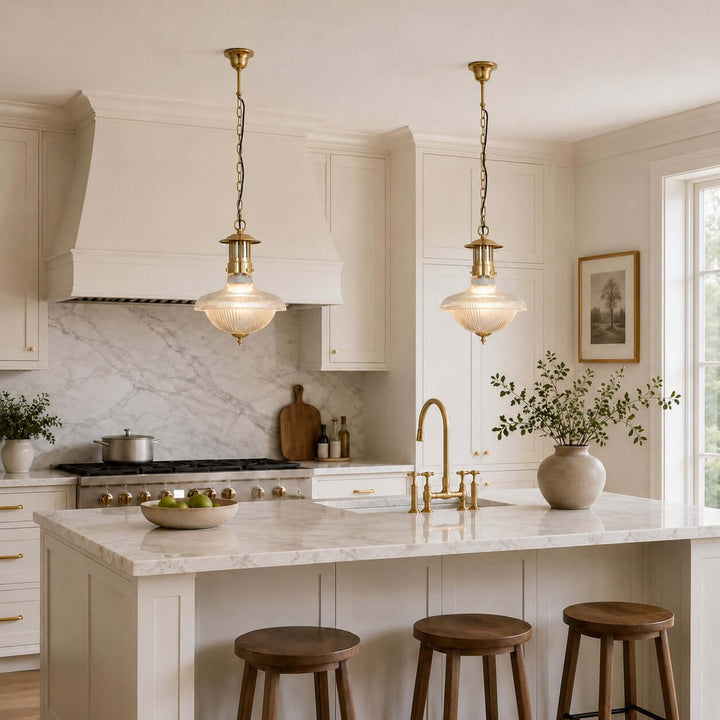 Melora Ribbed Glass Pendant Light for Kitchen and Entryway Decor | Vinlighting