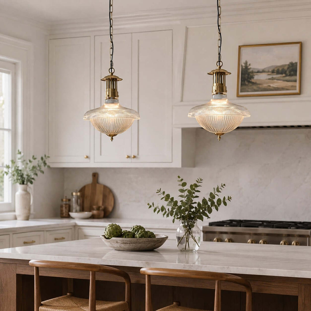 Melora Ribbed Glass Pendant Light for Kitchen and Entryway Decor | Vinlighting