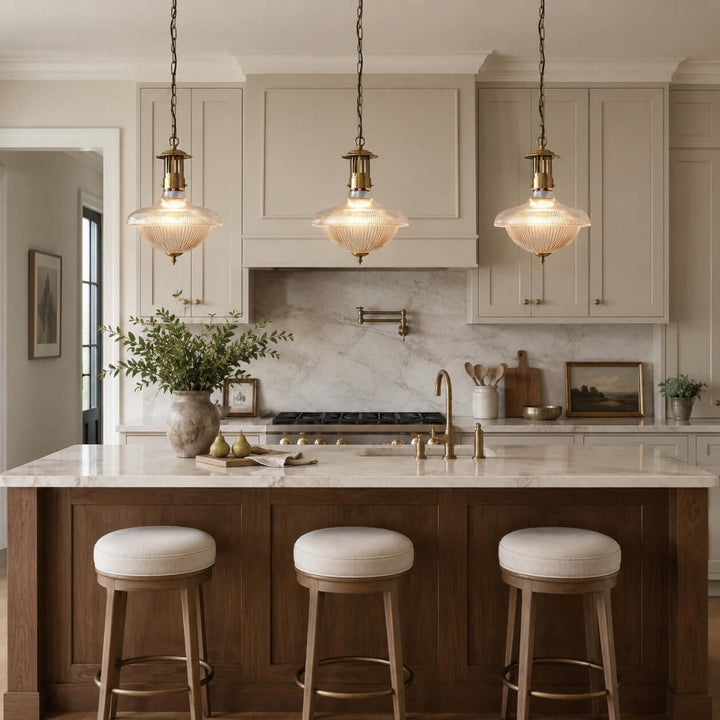Melora Ribbed Glass Pendant Light for Kitchen and Entryway Decor | Vinlighting