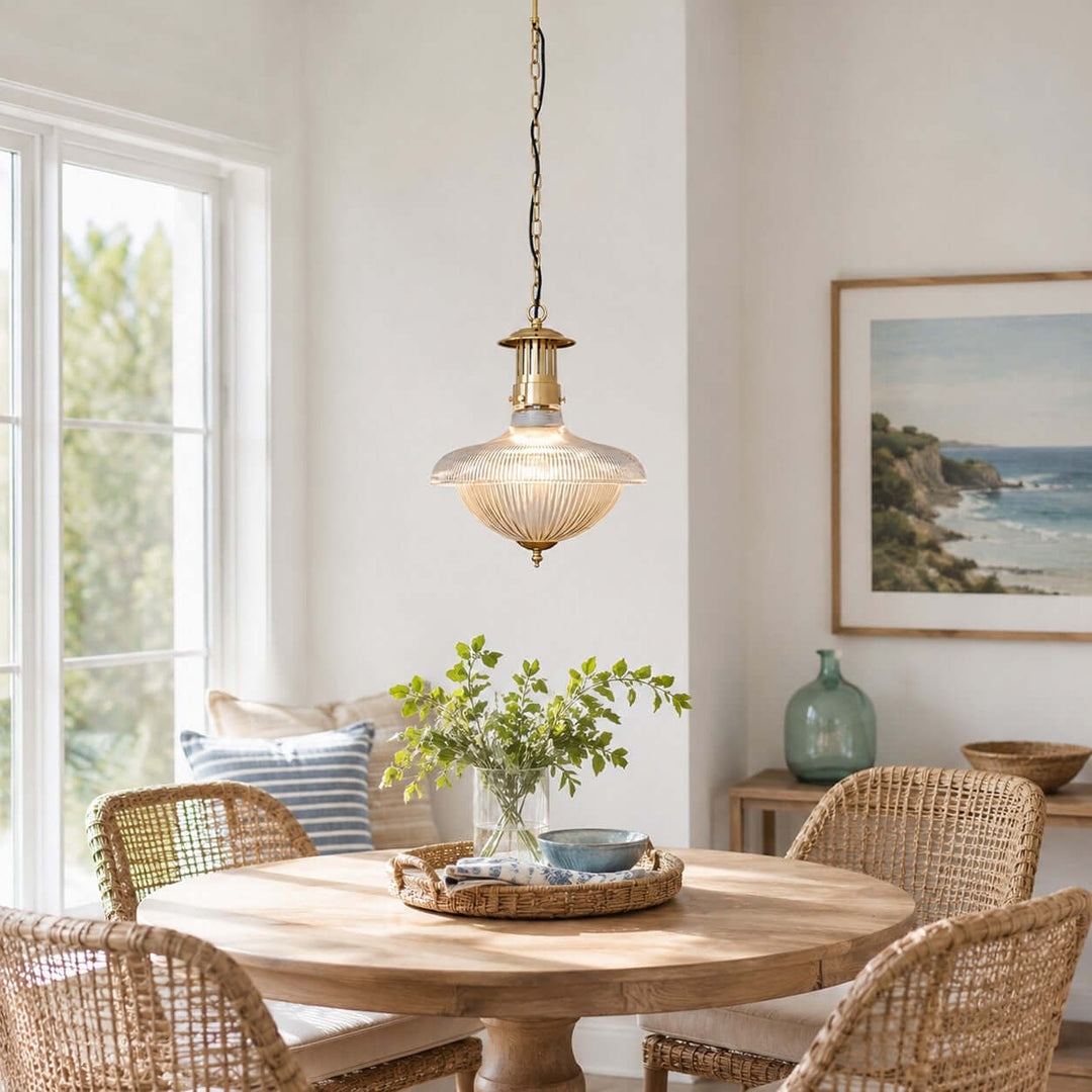 Melora Ribbed Glass Pendant Light for Kitchen and Entryway Decor | Vinlighting