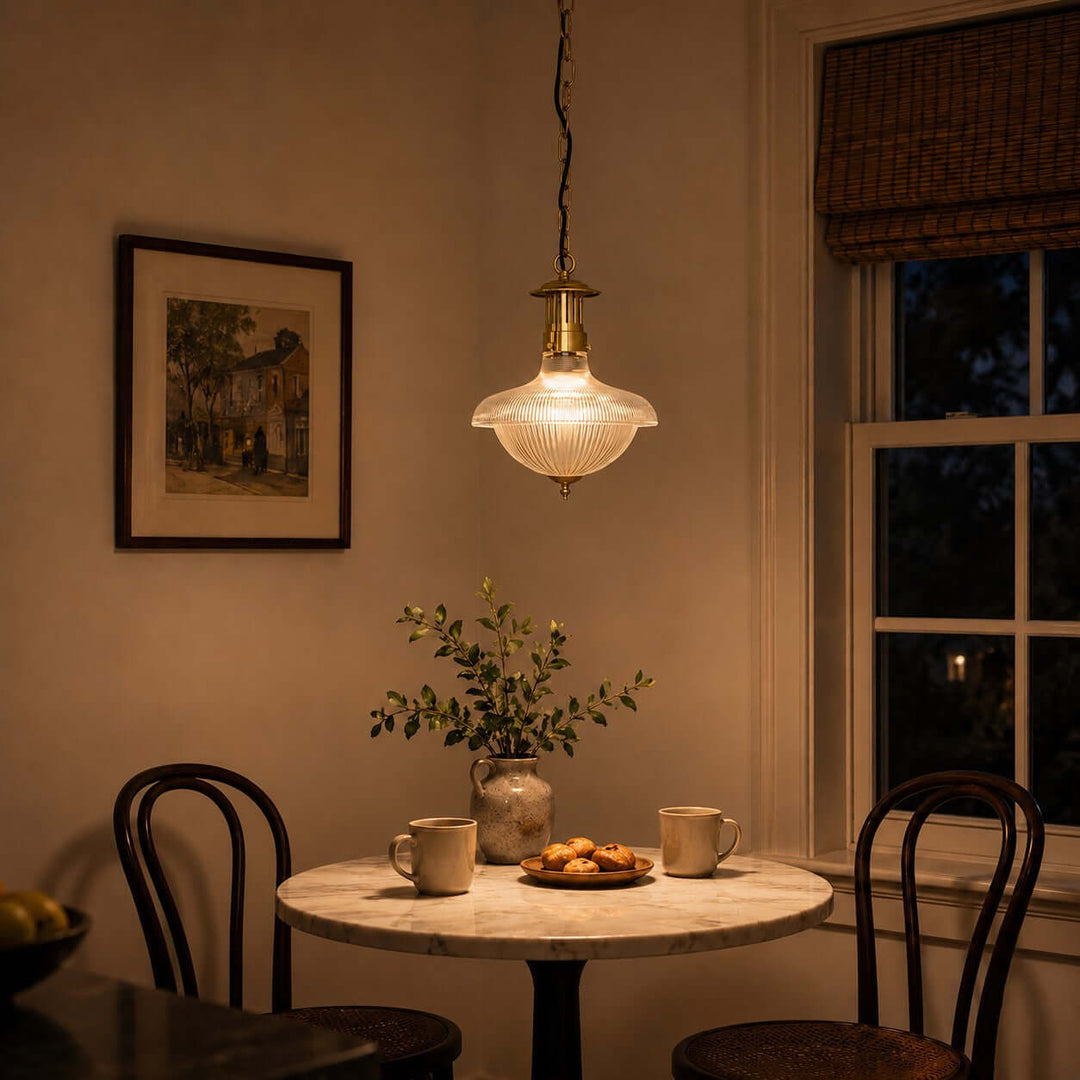 Melora Ribbed Glass Pendant Light for Kitchen and Entryway Decor | Vinlighting