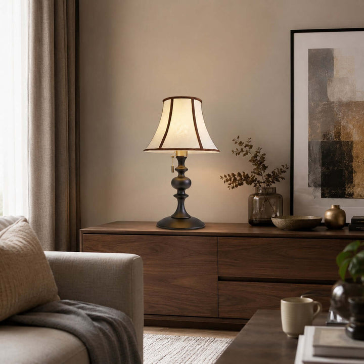 Mercer Wooden Table Lamp with Fabric Shade for Bedrooms and Desk