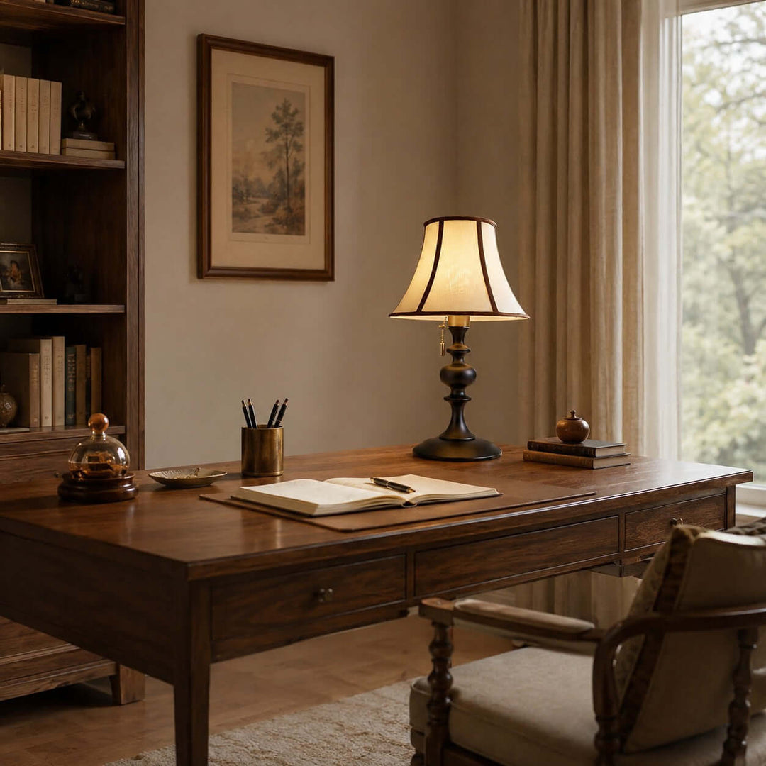 Mercer Wooden Table Lamp with Fabric Shade for Bedrooms and Desk