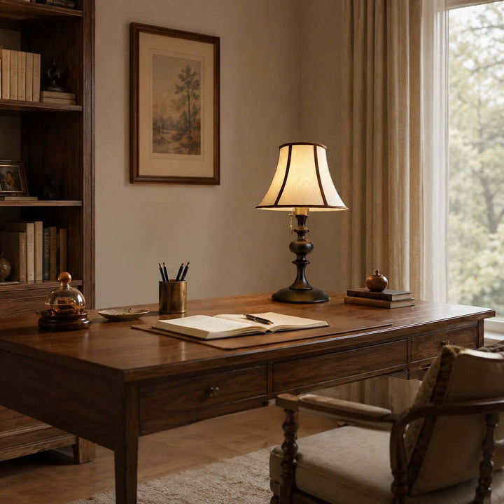 Mercer Wooden Table Lamp with Fabric Shade for Bedrooms and Desk