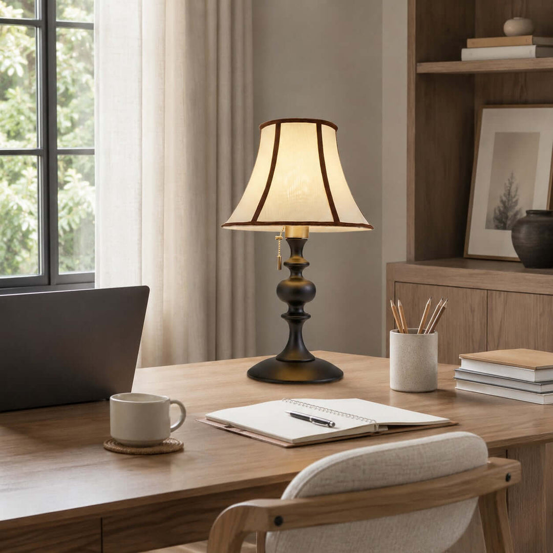 Mercer Wooden Table Lamp with Fabric Shade for Bedrooms and Desk