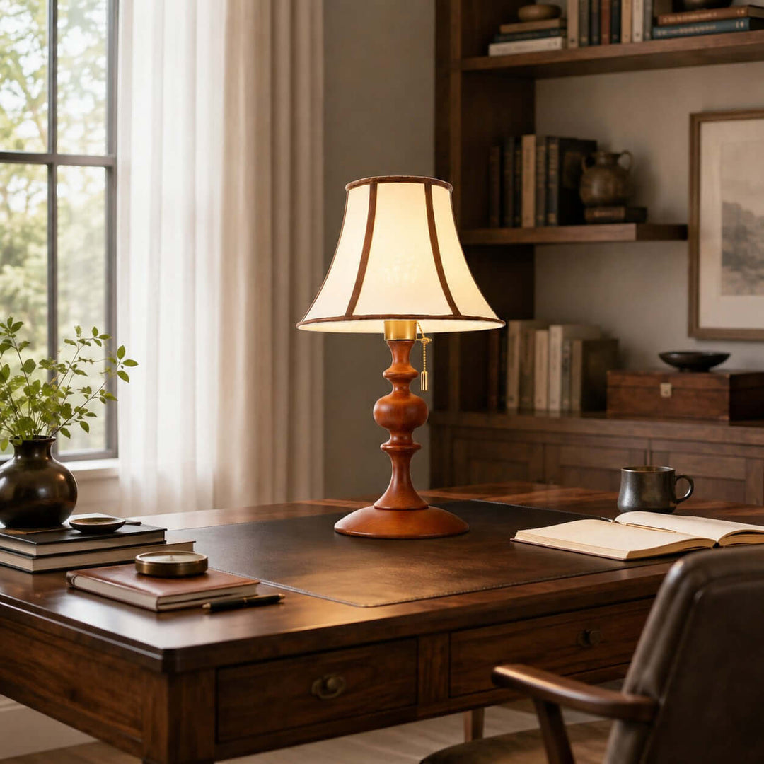 Mercer Wooden Table Lamp with Fabric Shade for Bedrooms and Desk