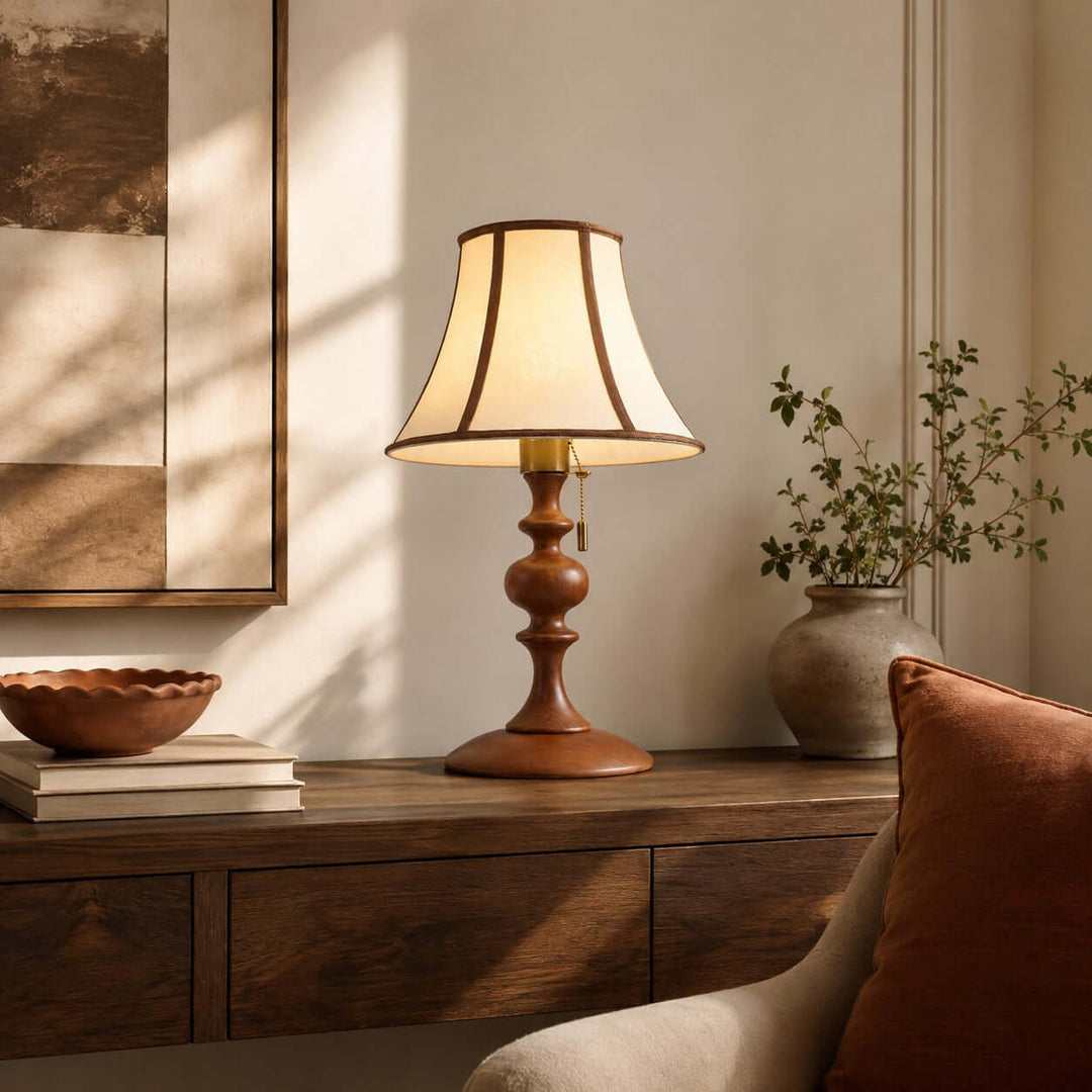 Mercer Wooden Table Lamp with Fabric Shade for Bedrooms and Desk