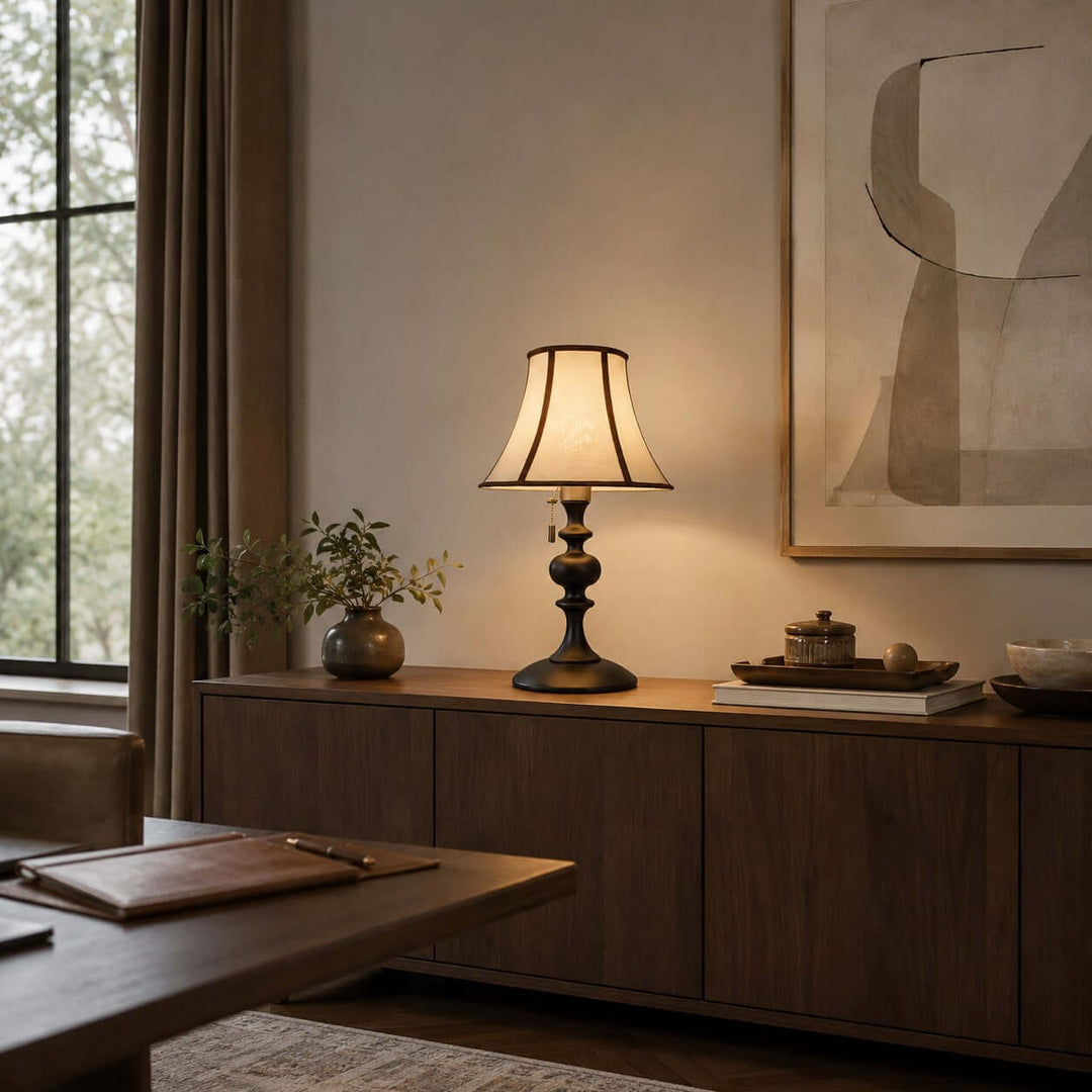 Mercer Wooden Table Lamp with Fabric Shade for Bedrooms and Desk