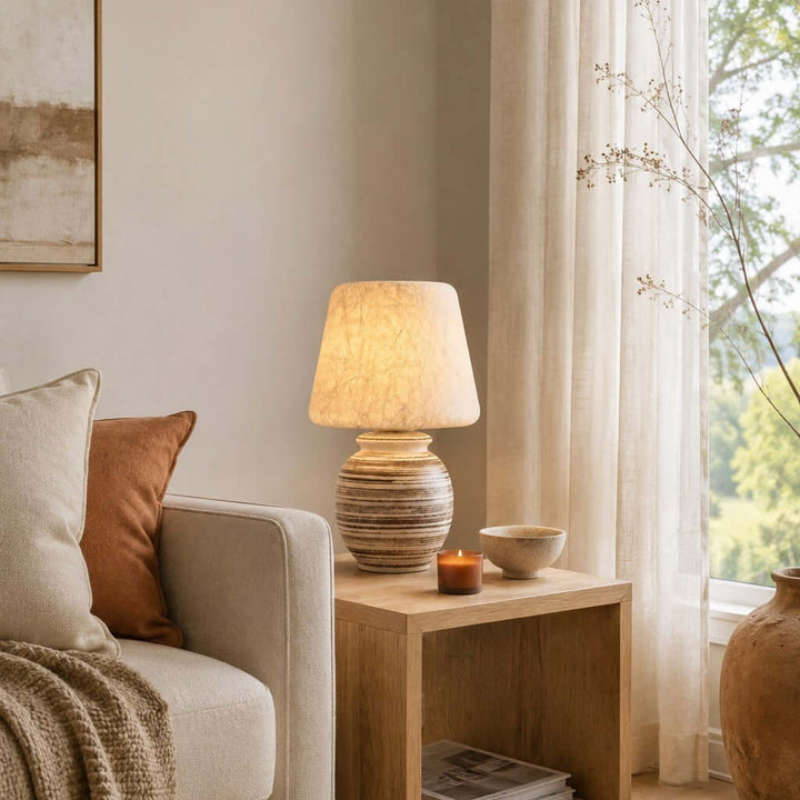 Mireya Handcrafted Ceramic Table Lamp with Silk Shade Bedside