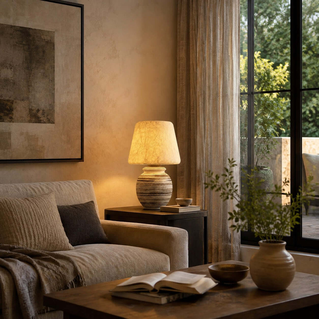Mireya Handcrafted Ceramic Table Lamp with Silk Shade Bedside
