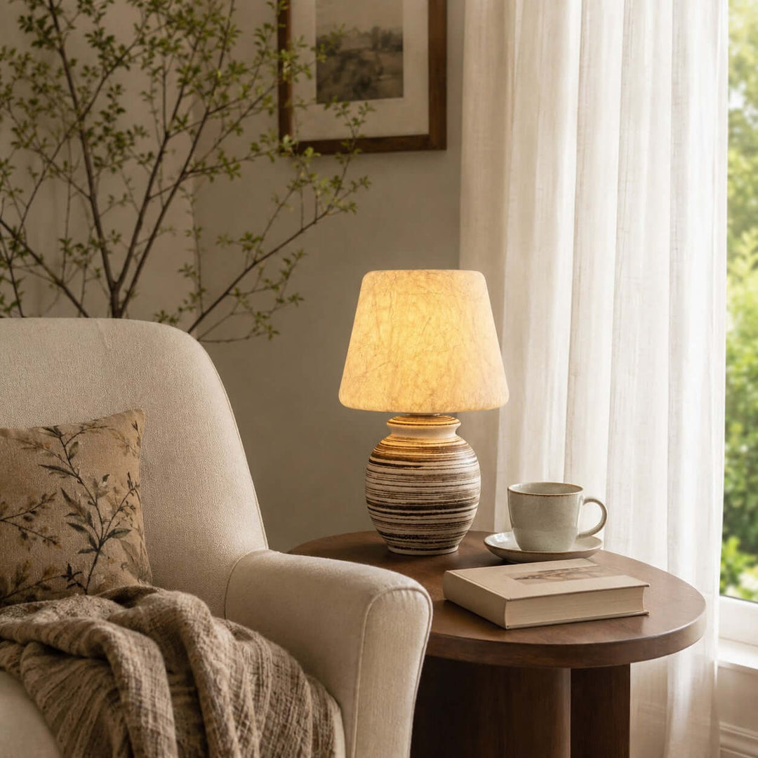Mireya Handcrafted Ceramic Table Lamp with Silk Shade Bedside