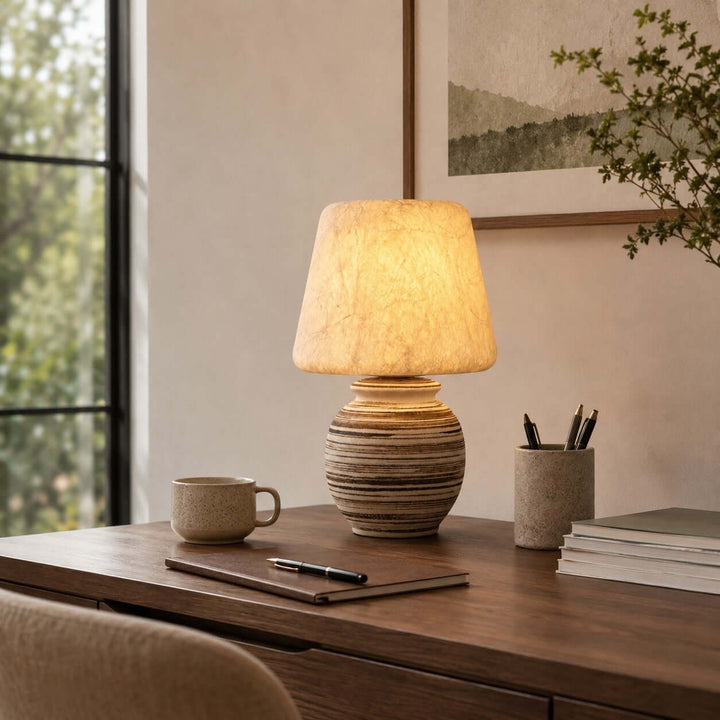Mireya Handcrafted Ceramic Table Lamp with Silk Shade Bedside