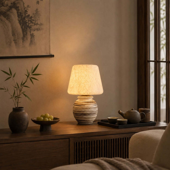 Mireya Handcrafted Ceramic Table Lamp with Silk Shade Bedside