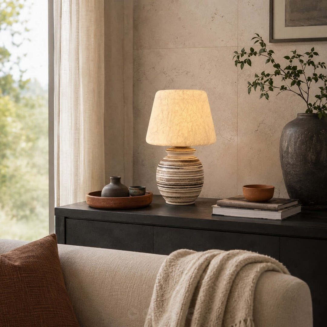 Mireya Handcrafted Ceramic Table Lamp with Silk Shade Bedside