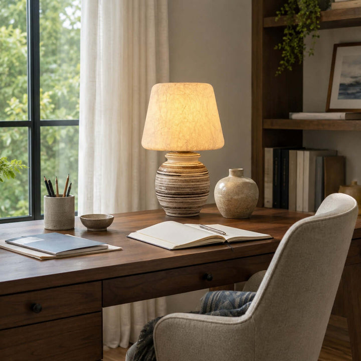 Mireya Handcrafted Ceramic Table Lamp with Silk Shade Bedside