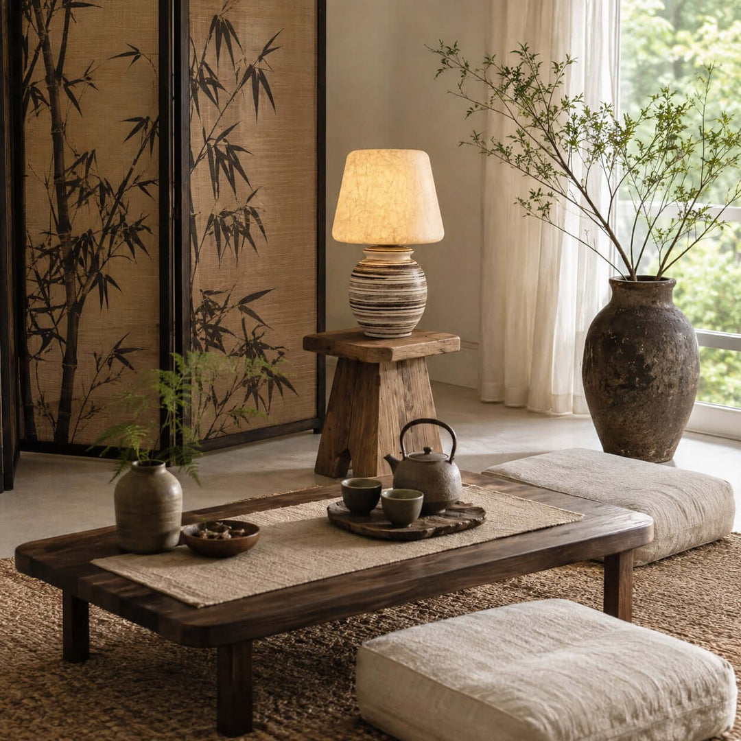 Mireya Handcrafted Ceramic Table Lamp with Silk Shade Bedside