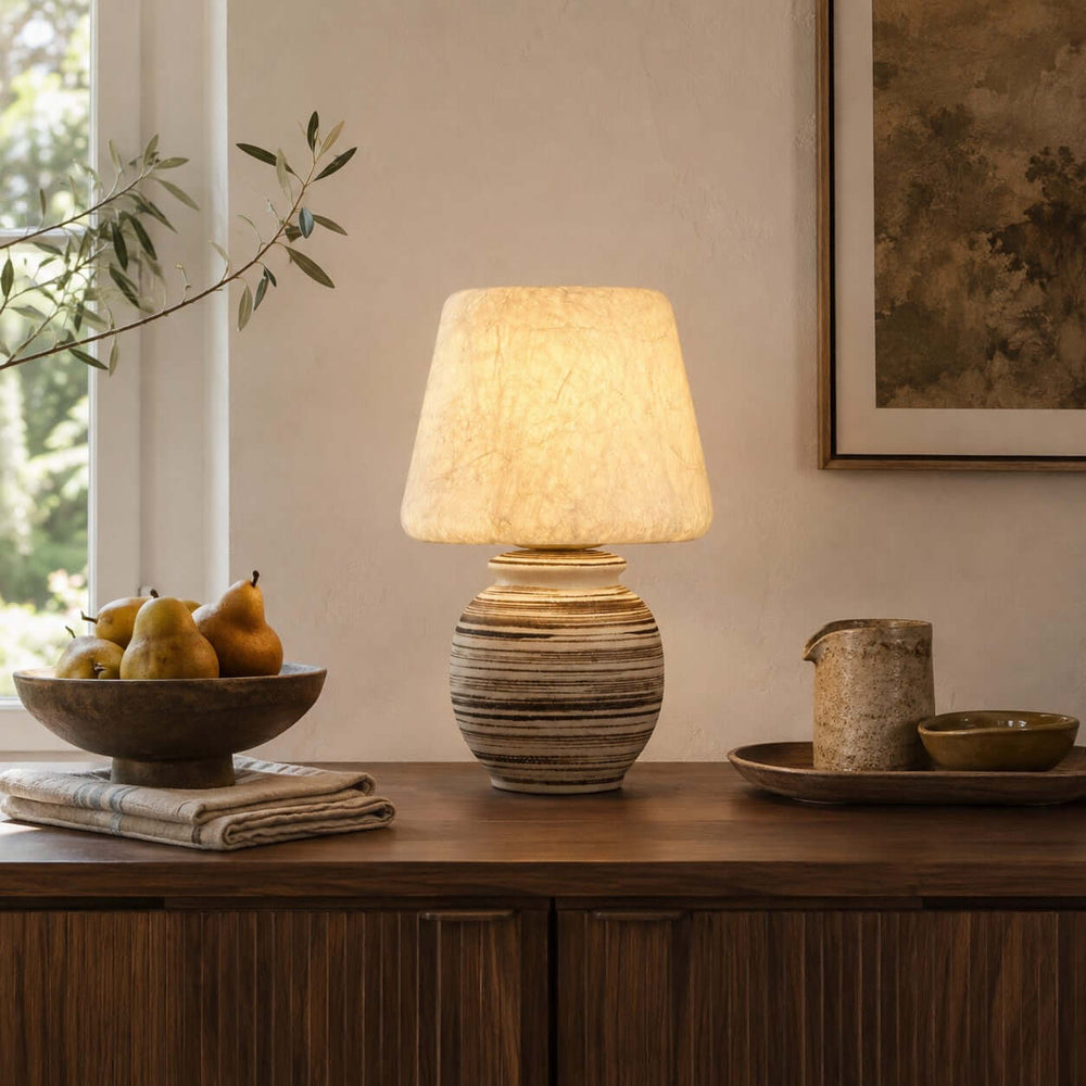 Mireya Handcrafted Ceramic Table Lamp with Silk Shade Bedside