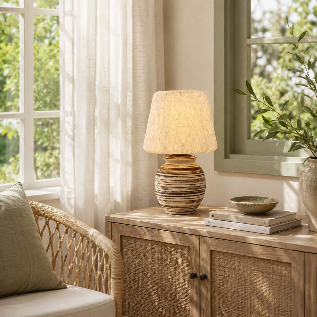 Mireya Handcrafted Ceramic Table Lamp with Silk Shade Bedside