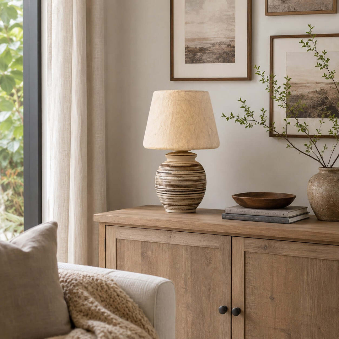 Mireya Handcrafted Ceramic Table Lamp with Silk Shade Bedside